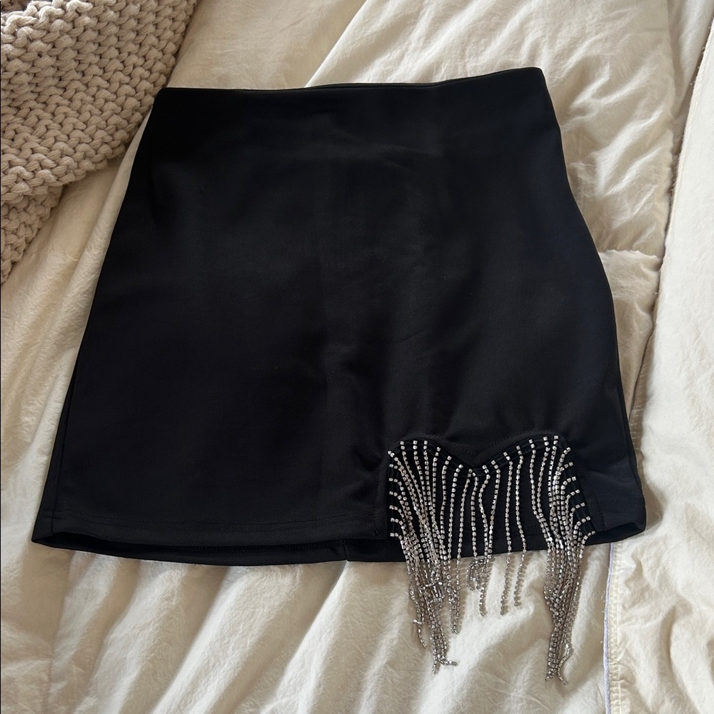 Amazing Lace  Black Mini Skirt with Silver Fringe